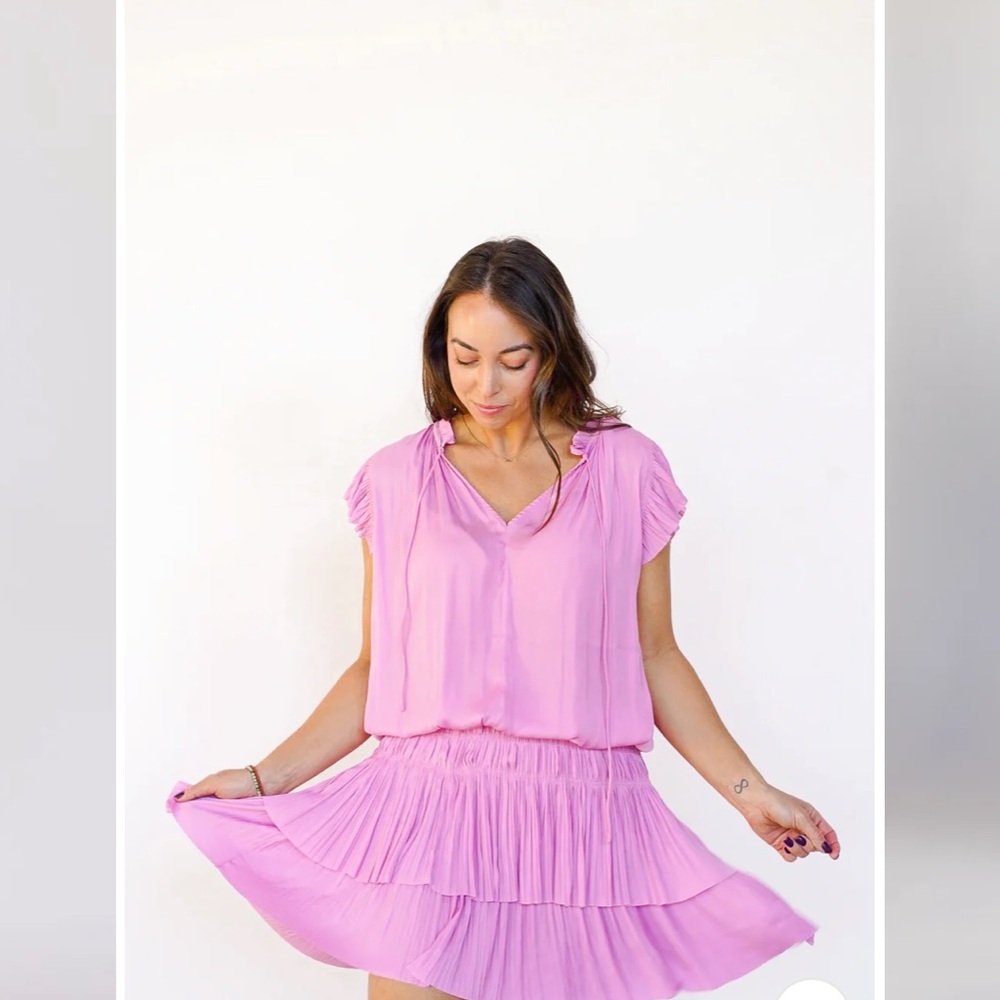 Nati Elegant Pink Mini SHORT SLEEVE RUFFLE dress size s